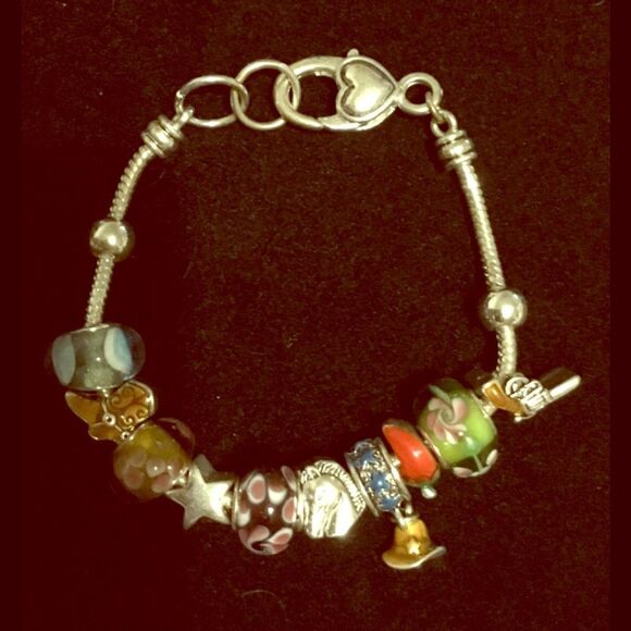 Silver Western Theme Euro Bead Charm Bracelet New~kn - Picture 1 of 1